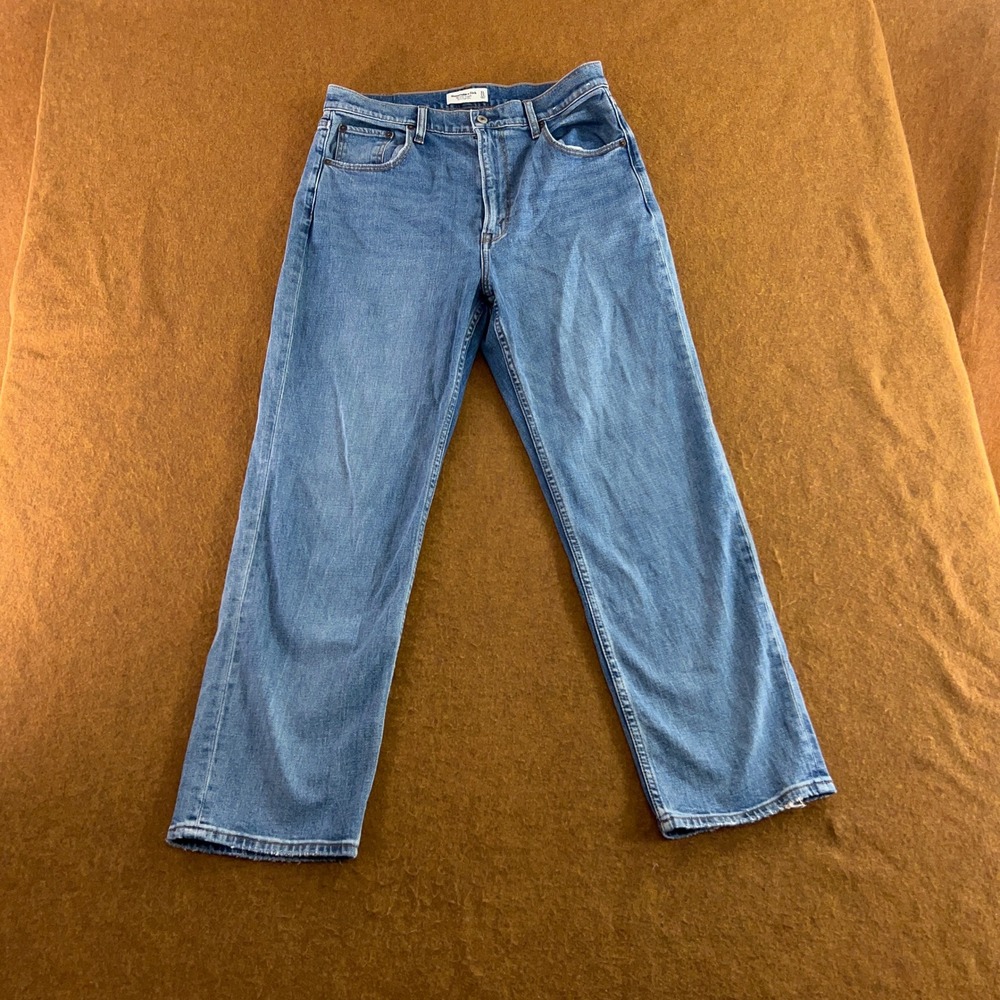 Abercrombie & Fitch Womens 31/12L Blue Ankle Straight Ultra High Rise Jeans New